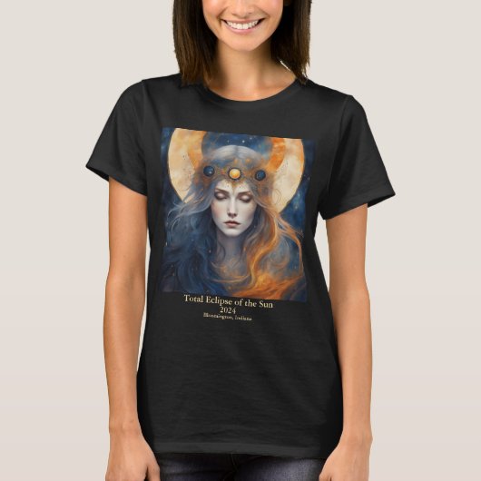 Total Solar Eclipse Goddess Crown Tekst naam bewer T-shirt (Voorkant)
