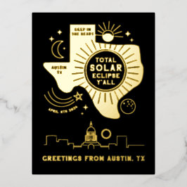 Totale Solar Eclipse Austin Texas Gold Foil Folie Feestdagen Briefkaart