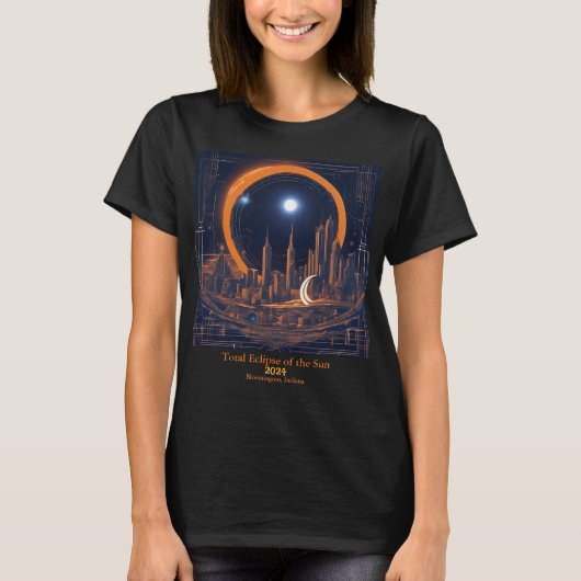 Totale Solar Eclipse Jouw tekst Cityscape Skyscrap T-shirt (Voorkant)