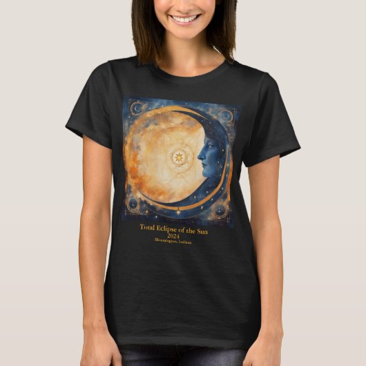 Totale Solar Eclipse Jouw tekst naam Moon Face T-shirt (Voorkant)