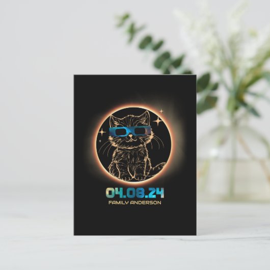 Totale Zonne-Eclipse 2024 Kat Zonne-Eclipse Bril Briefkaart (Staand voorkant)