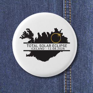 Totale Zonsverduistering 12 augustus 2026 – IJslan Ronde Button 3,2 Cm