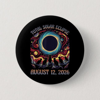 Totale Zonsverduistering 12 Augustus 2026 Zwarte K Ronde Button 5,7 Cm
