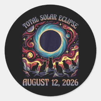 Totale Zonsverduistering 12 Augustus 2026 Zwarte K Ronde Sticker