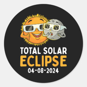 Totale Zonsverduistering 2024 Glazen Leuk Zon Maan Ronde Sticker
