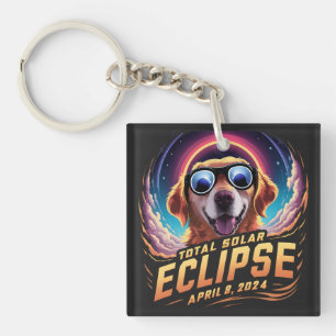 Totale Zonsverduistering 2024 Golden Retriever Lov Sleutelhanger