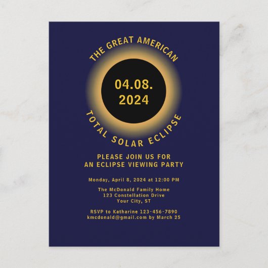 Totale Zonsverduistering 2024 Kijkfeest Uitnodiging Briefkaart (Voorkant)