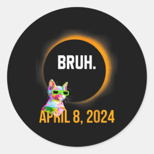 Totale Zonsverduistering 2024 Leuk Kat Gezegde Bru Ronde Sticker