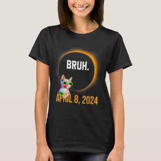 Totale Zonsverduistering 2024 Leuk Kat Gezegde Bru T-shirt