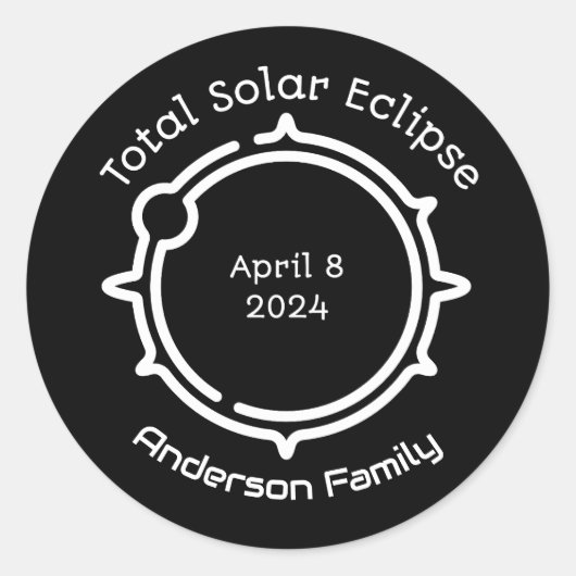 Totale Zonsverduistering 2024 Modern Minimaal Zwar Ronde Sticker (Voorkant)
