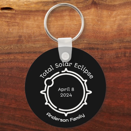 Totale Zonsverduistering 2024 Modern Minimaal Zwar Sleutelhanger (Voorkant)