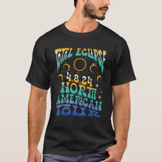 Totale Zonsverduistering 2024 Retro Groovy Noord-A T-shirt