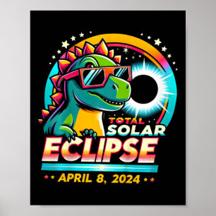 Totale Zonsverduistering 2024 T-rex Draagt Zonnegl Poster
