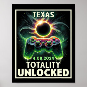 Totale Zonsverduistering 2024 Texas Videospel Game Poster