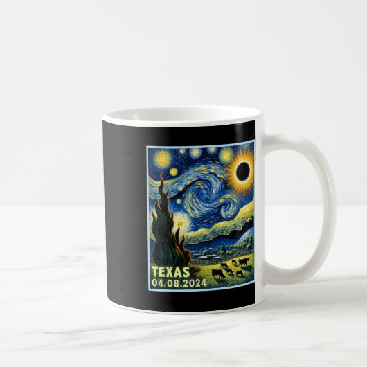 Totale Zonsverduistering 2024 Van Gogh Sterrennach Koffiemok (Rechts)