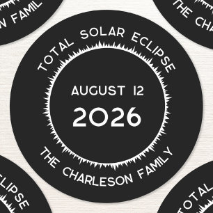 Totale Zonsverduistering 2026 Gepersonaliseerd Ronde Sticker