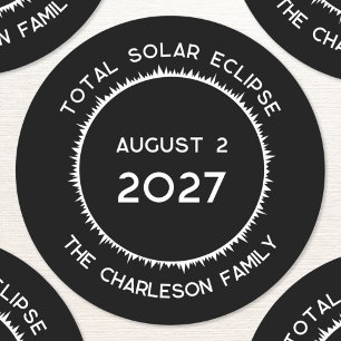 Totale Zonsverduistering 2027 Gepersonaliseerd Ronde Sticker