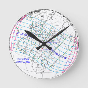 Totale Zonsverduistering 2027 Kaart Ronde Klok