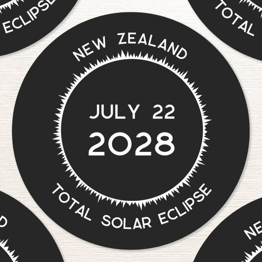 Totale Zonsverduistering 2028 Nieuw-Zeeland Ronde Sticker