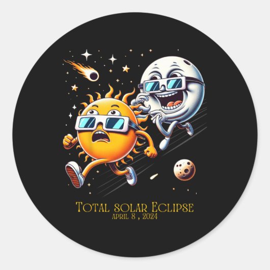 Totale Zonsverduistering 8-4-2024 Zon Vlooien Maan Ronde Sticker (Voorkant)