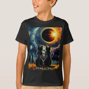 Totale Zonsverduistering April 8 2024 Van Gogh Kat T-shirt
