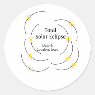 Totale zonsverduistering datum toevoegen locatie h ronde sticker