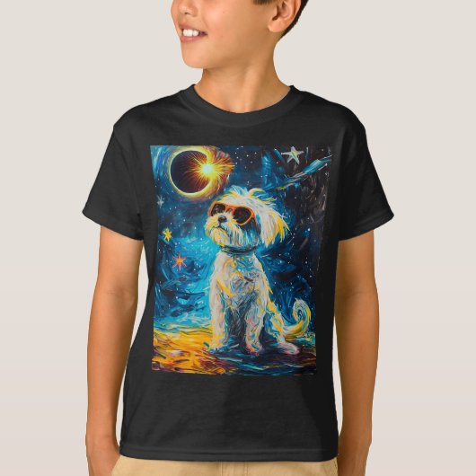 Totale zonsverduistering Maltese hond T-shirt (Voorkant)