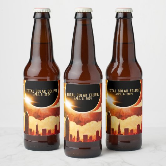Totale zonsverduistering STAD April 8, 2024 zon ma Bier Etiket (Flessen)