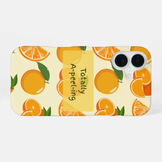 Totally a-pee-ling orange pattern iPhone 16 hoesje (Achterkant horizontaal)