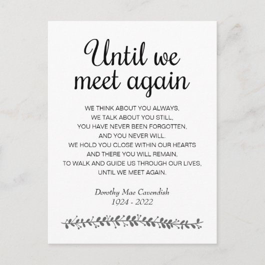 Totdat we elkaar weer ontmoeten... briefkaart (Voorkant)