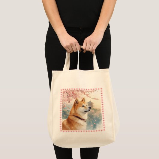 TOTE BAG かわいい柴犬の手書き風イラスト桜♡ (Devant (produit))