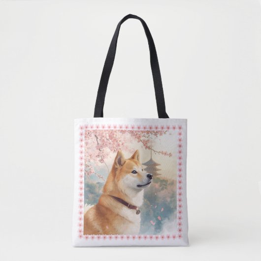 TOTE BAG かわいい柴犬の手書き風イラスト桜♡ (Devant)