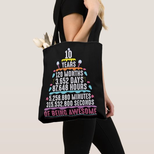 Tote Bag 10 ans de gâteau 10 minutes d'anniversaire (De près)