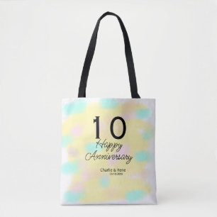 Tote Bag 10 ans de mariage jaune pastel nom rétro bo