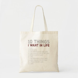 Tote Bag 10 Choses Que Je Veux Dans Ma Vie Voitures Plus C