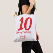 Tote Bag 10e anniversaire ajouter nom date année rouge modè (De près)