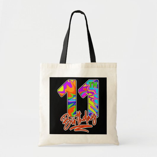 Tote Bag 11e anniversaire 11 ans garçon fille Tie Dye Party (Devant)