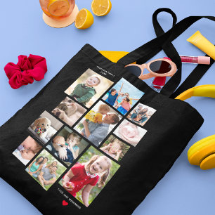 Tote Bag 12 Photo Collage de mémoire de famille avec coeur 