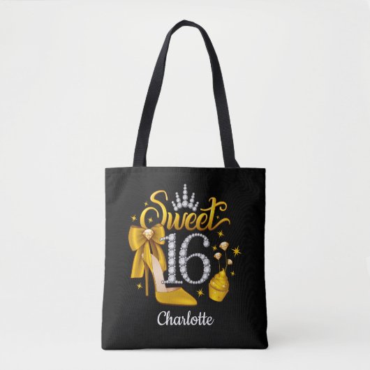 Tote Bag 16e anniversaire. Doux 16 fille (Devant)