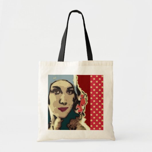 Tote Bag 1920s Lady in a Blue Hat Burgundy (Devant)