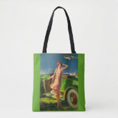 Tote Bag 1930 femme voiture et avion (Devant)