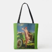 Tote Bag 1930 femme voiture et avion (Dos)