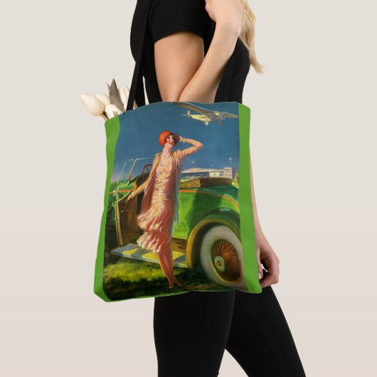 Tote Bag 1930 femme voiture et avion (De près)