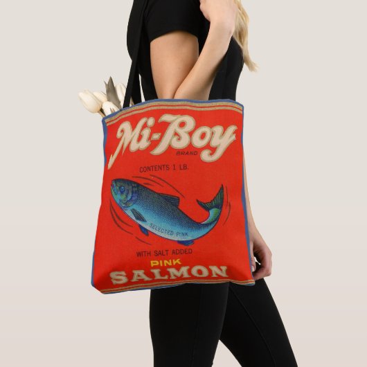 Tote Bag 1930s Mi-Boy saumon rose peut étiquette (De près)