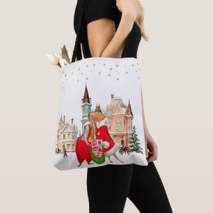 Tote Bag 1950 Étoiles d'or Vintage Christmas Couple