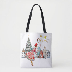 Tote Bag 1950 Vintage dame publiant des voeux de Noël