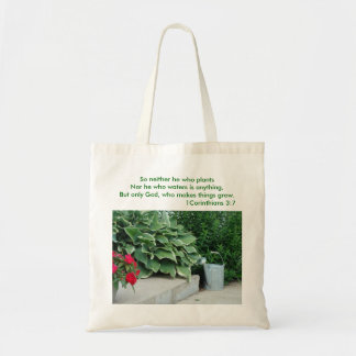 Tote Bag 1 3:7 de Corinthiens, boîte d'arrosage et plantes,