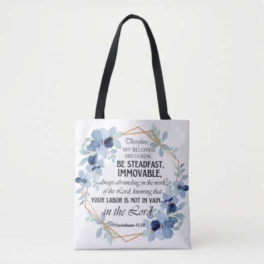 Tote Bag 1 Corinthiens 15:58 Inspirational Verse Floral (Devant)