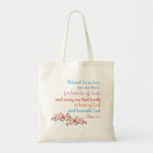 Tote Bag 1 Jean 4:7 Verset biblique Texte arc-en-ciel