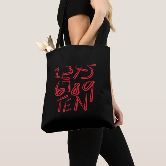 Tote Bag 1 Thru Ten Typography In Red On Black Pattern (De près)